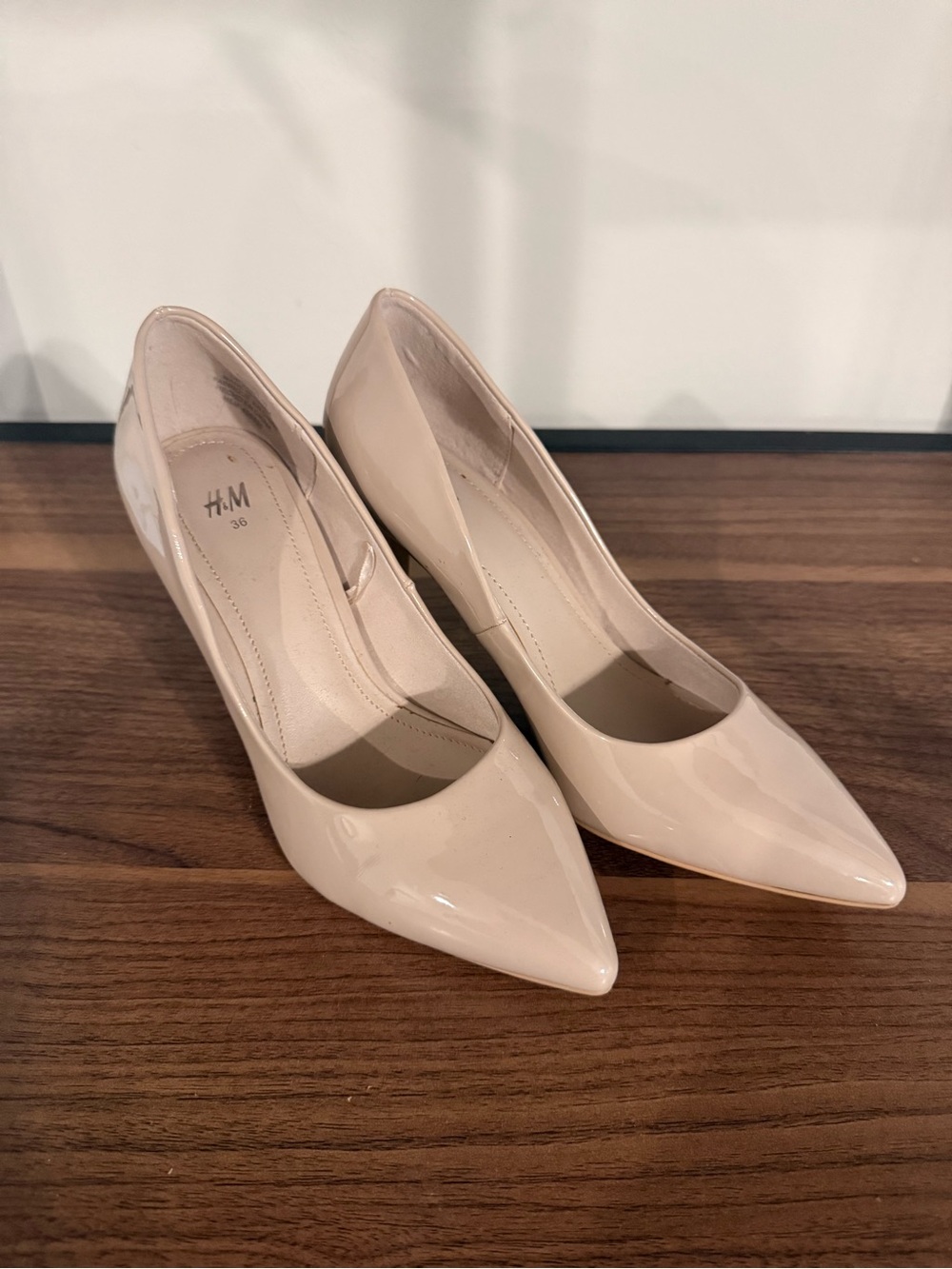 H&M Beige Patent Pointed-Toe Pumps